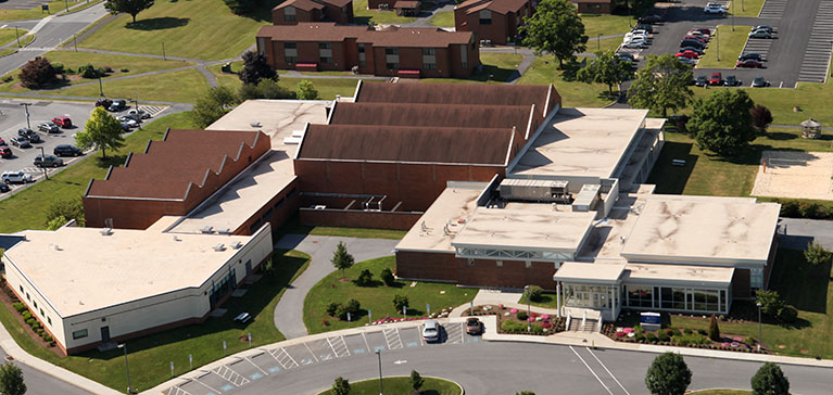 The University Fitness Center and University Conference Center in Hershey, PA, are shown from an aerial view.