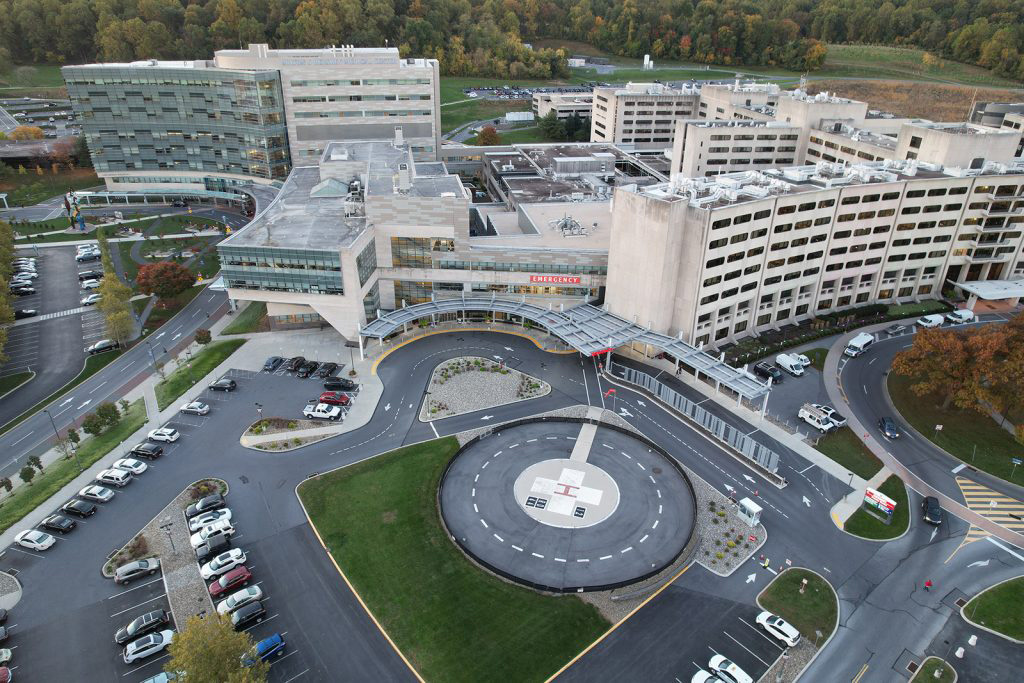 Aerial view of Penn State College of Medicine and Penn State Health Milton S. Hershey Medical Center